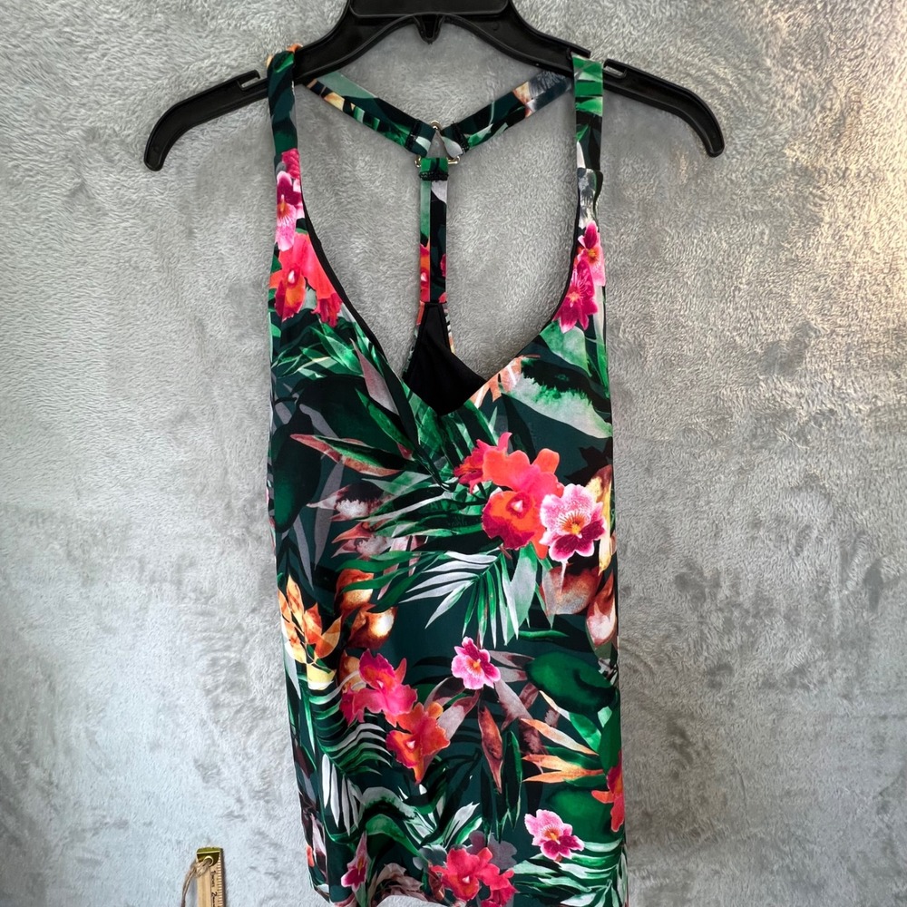 Aqua‎ Green Tropical Floral Racerback Tankini Swim Top 24W
